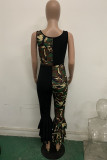 Black Fashion Casual Print Patchwork Camouflage Ruffled Sleeveless O Neck Jumpsuits