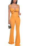 Yellow Fashion Sexy adult Ma'am Solid Two Piece Suits Loose Sleeveless Two Pieces