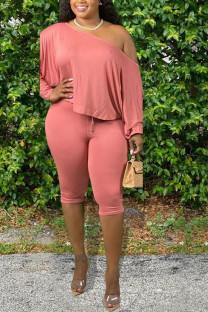 Pink Active O Neck Print Solid Plus Size