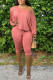 Pink Active O Neck Print Solid Plus Size