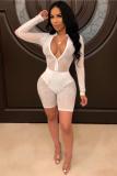 White Casual Fashion Mesh zipper Sequin perspective Asymmetrical Long Sleeve Turndown Collar 