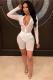 White Casual Fashion Mesh zipper Sequin perspective Asymmetrical Long Sleeve Turndown Collar 