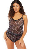 Black Ma'am adult Sexy Fashion Print Two Piece Suits Floral Patchwork Regular Sleeveless Two-Pi