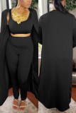 Blue Fashion Casual Solid Basic O Neck Long Sleeve Three-piece Set