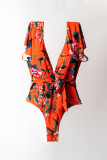 Yellow Fashion Sexy Print Backless Swimwears