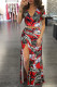 As Show Fashion adult Sexy Patchwork Print Two Piece Suits Split Floral bow-knot Hip skirt Short S