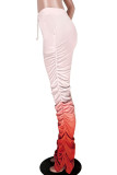 Yellow Elastic Fly Drawstring Mid Gradient Draped bandage Boot Cut Pants