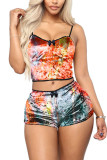 Orange Fashion Sexy Leopard Two Piece Suits Straight Sleeveless Two Pieces