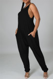 Black Fashion Casual Solid Basic O Neck Loose Jumpsuits