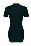 Royal blue Sexy Fashion Cap Sleeve Short Sleeves Turndown Collar Step Skirt skirt Patchwork Print chain 