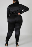 Red Fashion Casual Solid Basic Turtleneck Plus Size Set