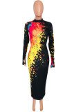 Turquoise Street O Neck Print scrawl Pattern Plus Size