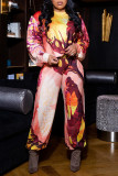 Red Fashion Casual Print Basic O Neck Long Sleeve Two Pieces