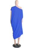 Black Street One Shoulder Short Sleeves one shoulder collar Lantern skirt Mid-Calf Solid Club D