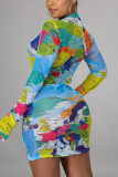 Pink Work Daily Print O Neck Pencil Skirt Dresses