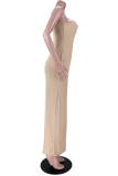 Pink Sexy Solid High Opening One Shoulder Irregular Dress Dresses