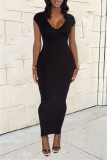 Yellow Sexy Casual Solid Backless Slit V Neck Short Sleeve Dress