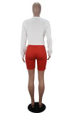 Red Casual Letter Print Solid Straight Long Sleeve Two Pieces