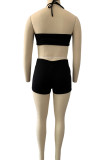 White Sportswear Solid Patchwork Frenulum Halter Sleeveless Two Pieces