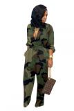 Blue Fashion Casual Button bandage Coloured drawing Camouflage Long Sleeve O Neck 