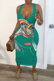 Black OL V Neck Print Pattern Plus Size