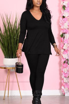 Black Sexy Solid O Neck Long Sleeve Regular Sleeve Two Pieces