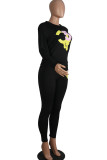 Blue Active Solid Two Piece Suits Print Patchwork pencil Long Sleeve