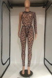 Black Fashion Sexy Print Hollowed Out See-through O Neck Long Sleeve Two Pieces