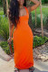 Orange Milk. Fashion Sexy adult Ma'am Tank Sleeveless Square Step Skirt Floor-Length Solid backless Dresses