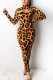 Yellow Street Print Leopard O Neck Long Sleeve Two Pieces