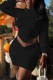 Black Sexy Solid Patchwork Half A Turtleneck Long Sleeve Two Pieces