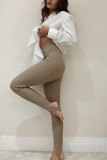 Khaki Sportswear Solid Patchwork Regular High Waist Pencil Bottoms