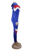 Red adult Fashion Active contrast color Patchwork Two Piece Suits Geometric pencil Long Sleeve