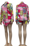 Tangerine Casual Print Patchwork Shirt Collar Long Sleeve Two Pieces