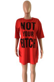 White Street Fashion adult Cap Sleeve Half Sleeves O neck Straight Mini Print Character Patchwor