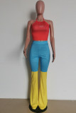 Red Sexy Casual Solid Patchwork Halter Sleeveless Two Pieces