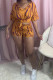 Dark Yellow Fashion Casual adult Ma'am Print Two Piece Suits pencil Short Sleeve Two Pieces
