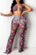 Purple Fashion Sexy Print Backless Strap Design Halter Sleeveless Two Pieces