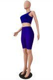 Blue Casual Sportswear Solid Vests U Neck Sleeveless Two Pieces