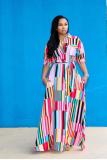Blue Casual Fashion Cap Sleeve Half Sleeves Turndown Collar Straight Ankle-Length fastener Argy