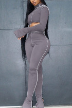 Grey Milk Silk OL Patchwork Solid asymmetrical pencil Long Sleeve Two Pieces