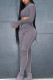 Grey Milk Silk OL Patchwork Solid asymmetrical pencil Long Sleeve Two Pieces