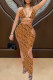 Orange Fashion Sexy Print Hollowed Out Backless Swimwears Three-piece Set
