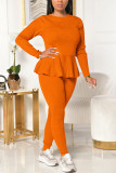 Black Fashion Casual Solid Strap Design O Neck Long Sleeve Two Pieces