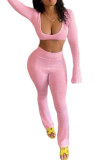 Pink England Solid Straight Long Sleeve Two Pieces
