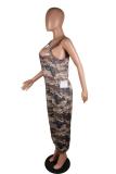 Camouflage Fashion street Print Patchwork Camouflage Sleeveless Slip Jumpsuits