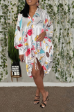Green Sexy Print Patchwork V Neck Straight Dresses