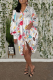 White Sexy Print Patchwork V Neck Straight Dresses
