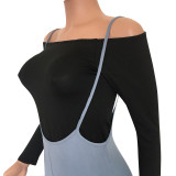 Black High Solid Loose Pants Two-piece suit