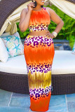 Red Fashion Sexy Print Basic O Neck Sleeveless Two Pieces